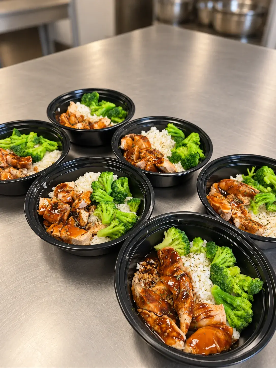 Chef-prepared macro-counted lunch bowl with rice and protein