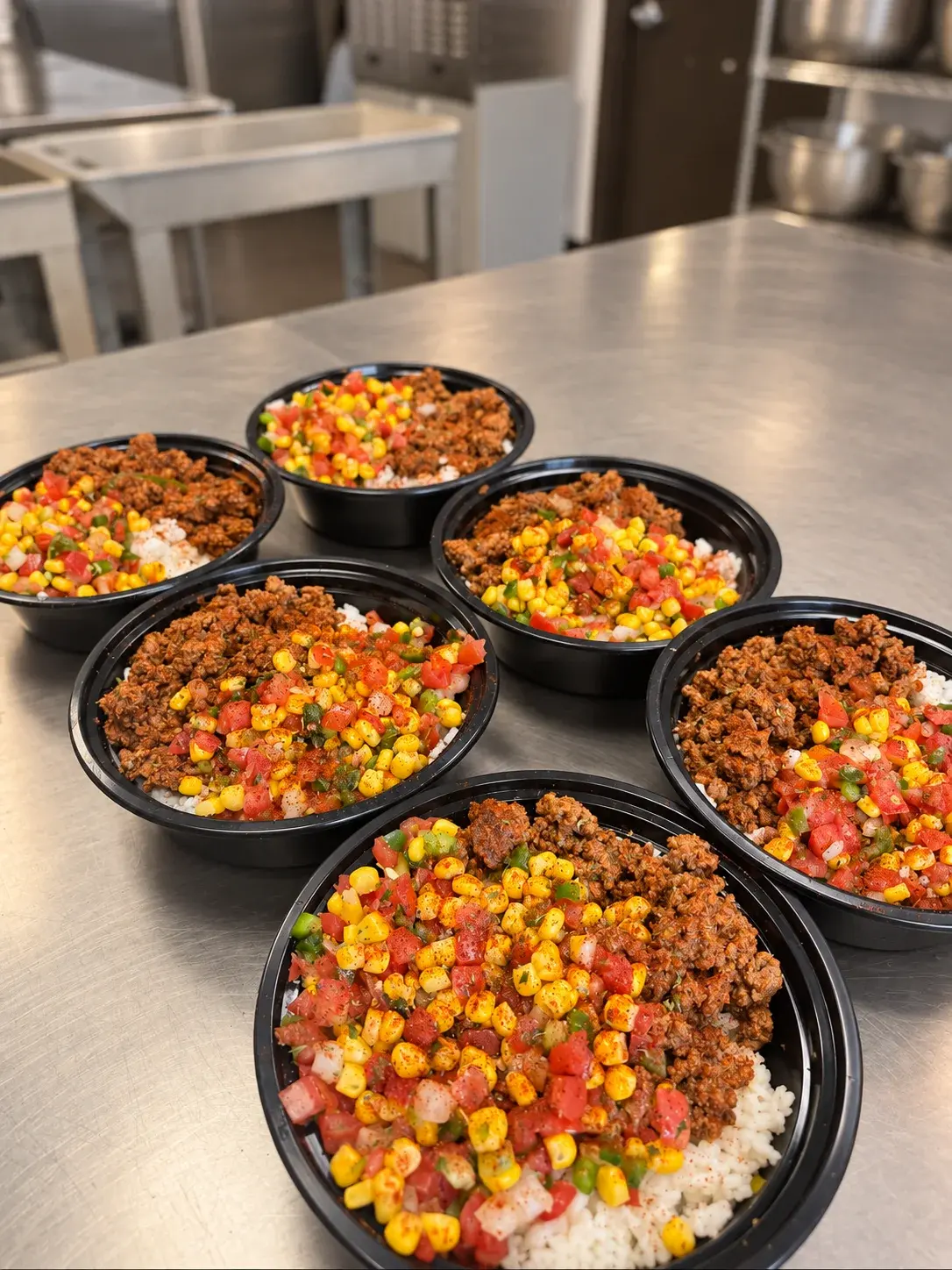 Seasoned ground beef with rice and corn salsa